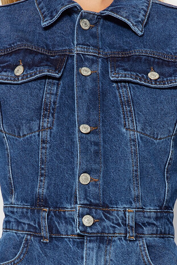 Indigo Dikiş Detaylı Denim Tulum TWOAW22TU0040 - 5