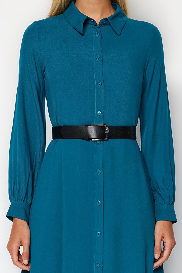 Benzínové páskové midi tkané košilové šaty TWOAW21EL1428 - 5