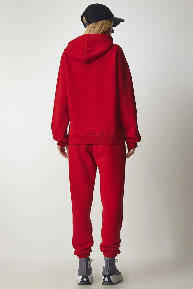 Damski czerwony dres polarowy z kapturem DD00762 - 7
