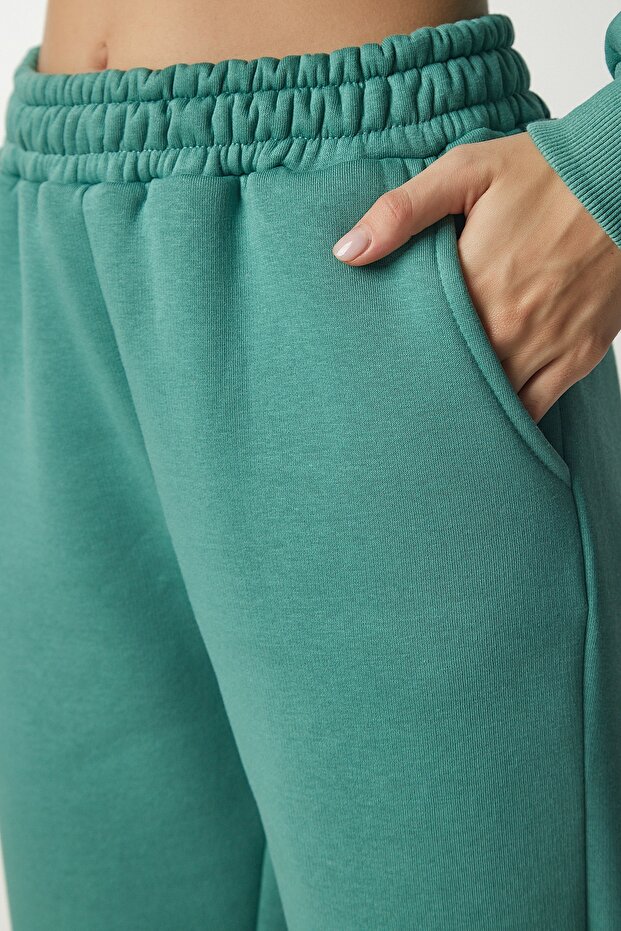 Women's Dark Green Hooded Ribbed Tracksuit Set DD00762 - 7