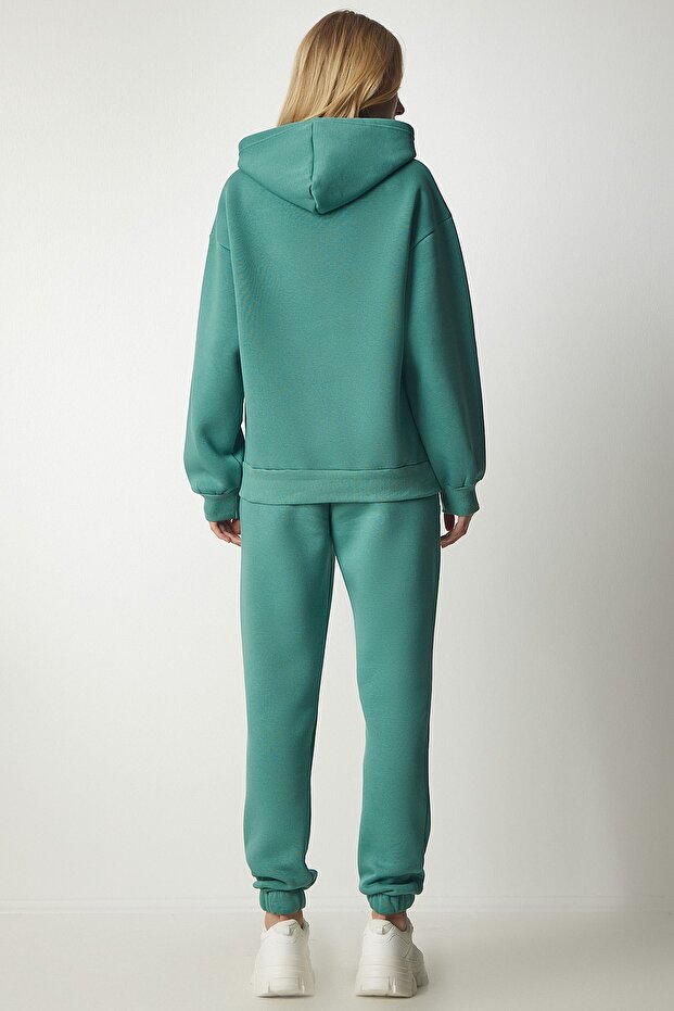 Women's Dark Green Hooded Ribbed Tracksuit Set DD00762 - 8