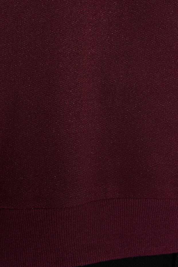 Bordo Büyük Beden Bisiklet Yaka Oversize/Geniş Kesim İçi Polar Sweatshirt TMNAW24AO00007 - 5