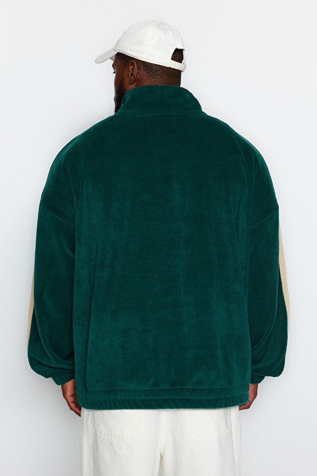 Unisex Emerald Green Oversize Fleece Sweatshirt - Embroidered, Anti-Pilling, Plus Size Tmnaw24Ao00023 - 6