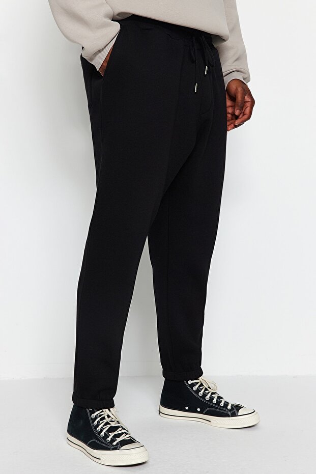 Czarne, plus size, regularne/normalne, gumowe, nogawki, spodnie dresowe, polarowe, joggersy Tmnaw24Aj00002 - 5