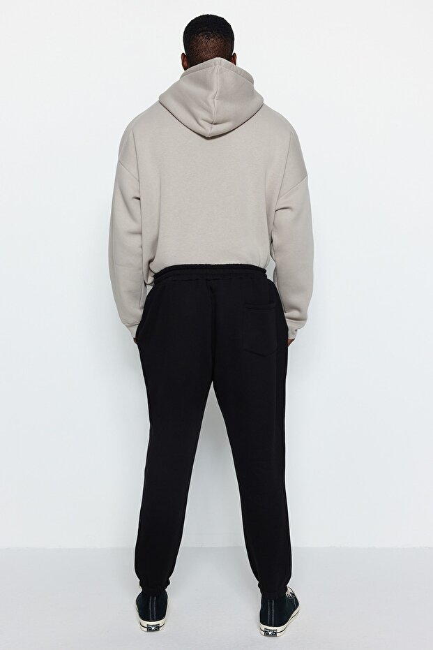 Czarne, plus size, regularne/normalne, gumowe, nogawki, spodnie dresowe, polarowe, joggersy Tmnaw24Aj00002 - 7