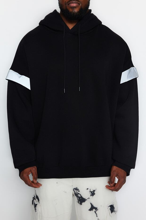 Čierna fleecová mikina s kapucňou veľkej veľkosti - Tmnaw24Ao00010 - 4