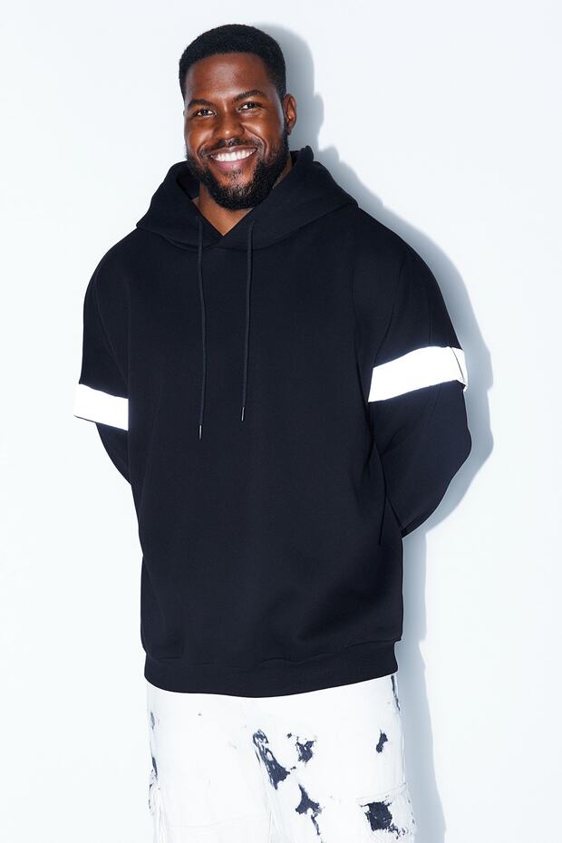 Čierna fleecová mikina s kapucňou veľkej veľkosti - Tmnaw24Ao00010 - 8