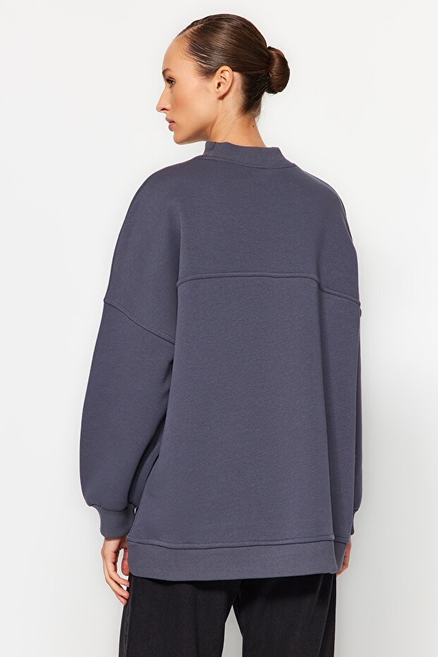 Antrasit Oversize Örme İçi Polarlı Tüylü Sweatshirt TCTAW24TW00022 - 7