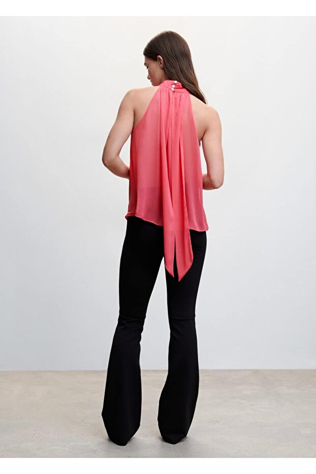 Halter Yaka Bağ Detaylı Bluz - 18