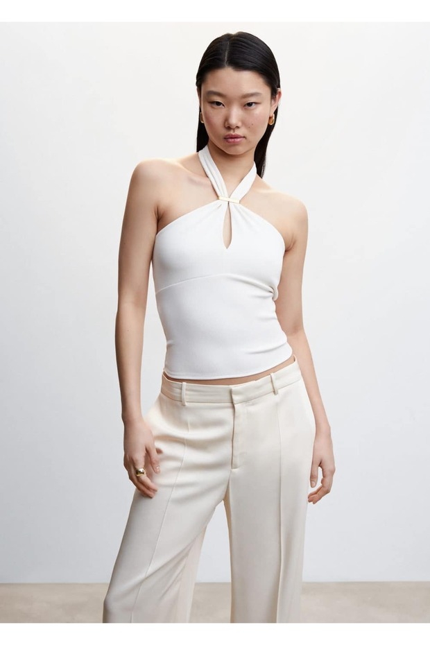 Metal Detaylı Halter Yaka Bluz - 15