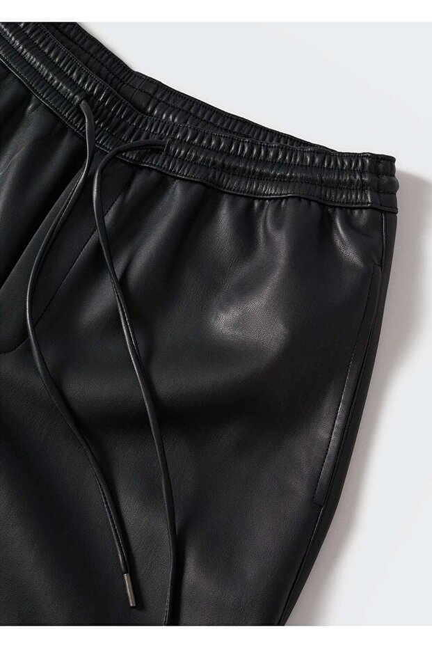 Deri Görünümlü Beli Elastik Pantolon - 14