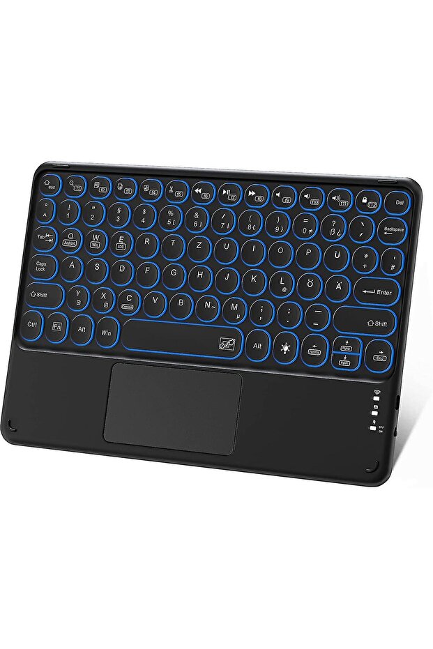 General Mobile E-Tab 20 10.1" Tablet İçin Uyumlu Şarjlı Touchpadli Yuvarlak Tuş RGB Bluetooth Klavye - 3