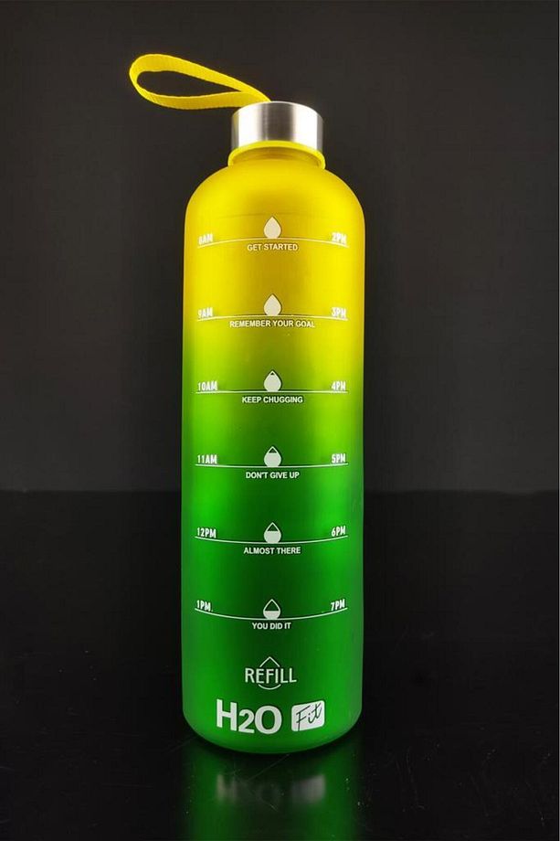 H2o Çift Renkli Motivasyon Cam Matara Su Şişesi 1000 Cc Sarı - H2o87184 C1-1-18 - 3
