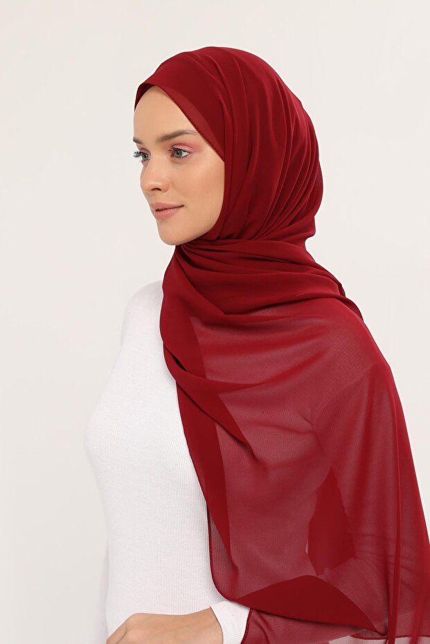 Ready Luxury Practical Hijab Chiffon Shawl Claret Red - 3