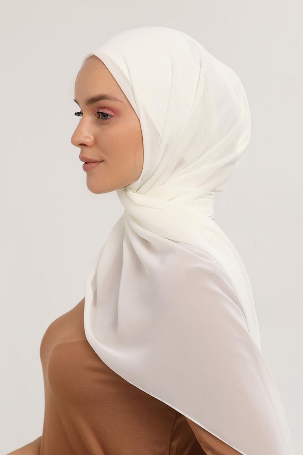 Hazır Pratik Lüks Boru Boneli Şifon Şal Ekru - 4