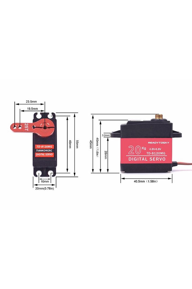 Td-8120mg 20kg 180 Derece Metal Dişli Servo Motor 20kg Yüksek Tork Su Geçirmez Çift Rulman - 7