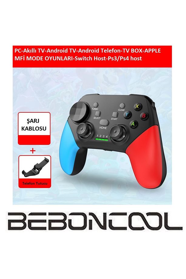 Telefon Tutuculu IOS-Android-TV BOX-PC-PS3-PS4 HOST-Switch Titreşimli Bluetooth Joystick - 1