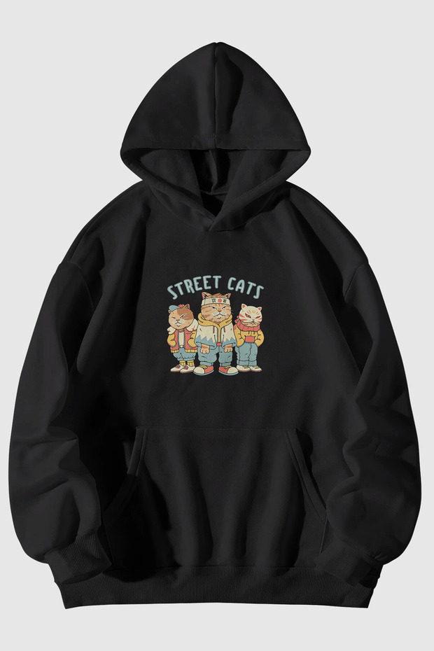 Stray Cats Printed Unisex Kangaroo Pocket Hooded Sweatshirt Hoodie