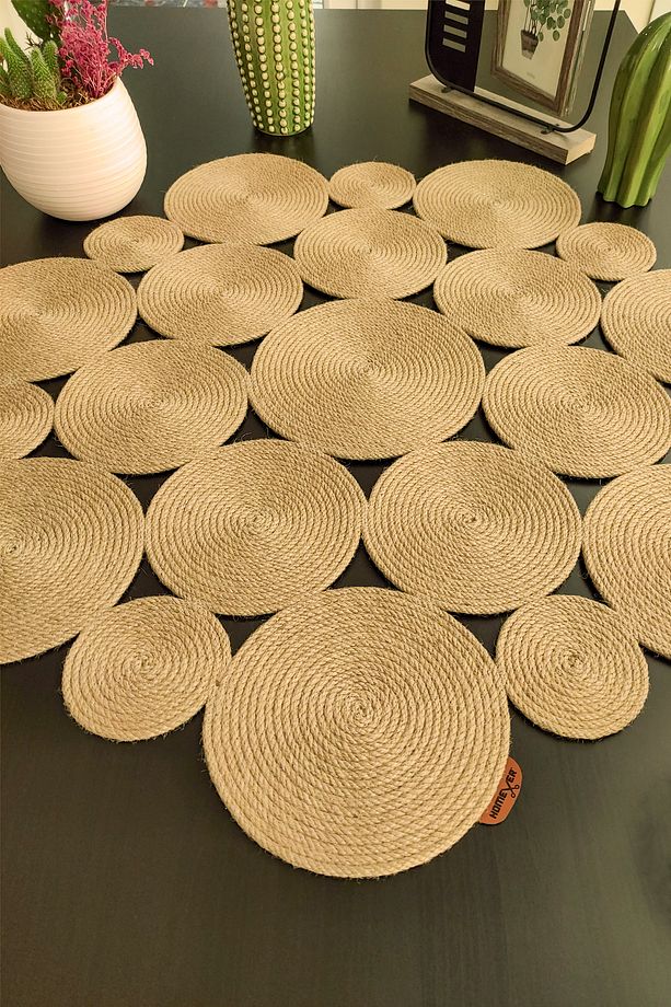 Annular 80cm Yuvarlak Hasır Jüt Salon Mutfak Masa Örtüsü / Runner / Ranır - 2