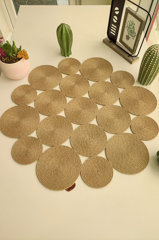 Teret 70cm Yuvarlak Hasır Jüt Salon Mutfak Masa Örtüsü / Runner / Ranır - 3