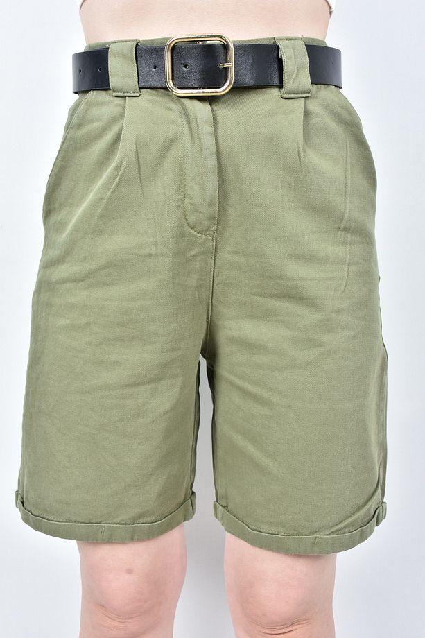 Kemerli Gabardin Şort - 6
