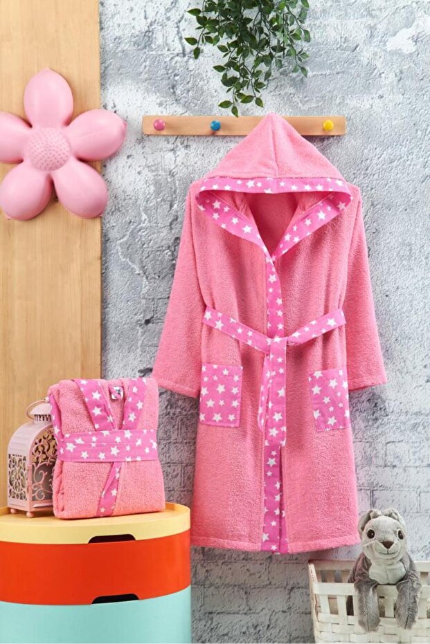 100% COTTON CHILDREN'S BATHROBE WITH HOODED / HAT