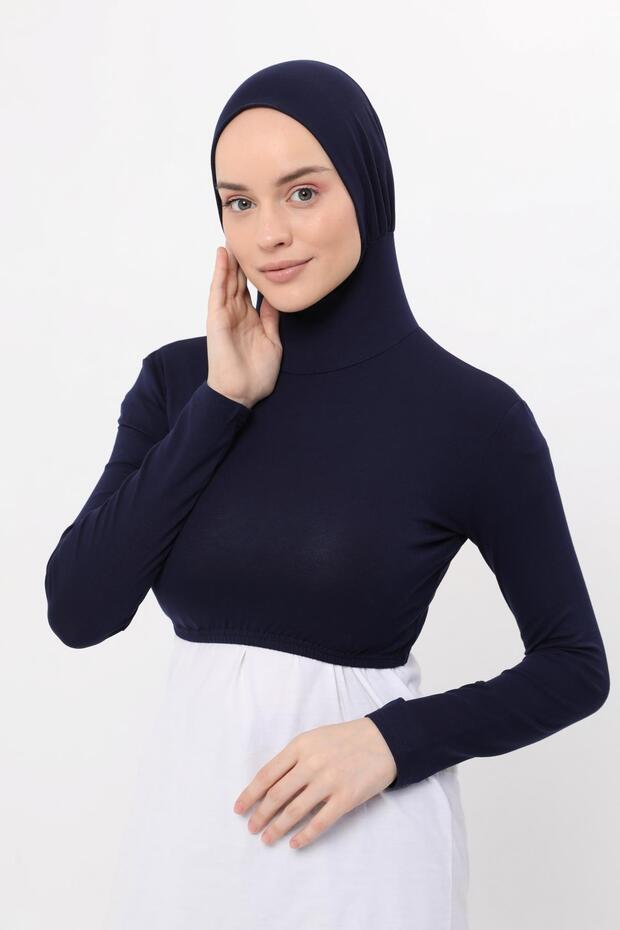 طوق رقبة طويل الأكمام بونيه نصف الجسم باللون الأزرق الداكن