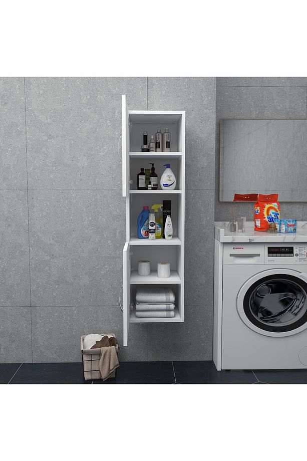 2 Kapaklı Bölmeli Banyo Asma Boy Dolabı 2 kapılı Çok Amaçlı Duvara Monteli Dolap - 4