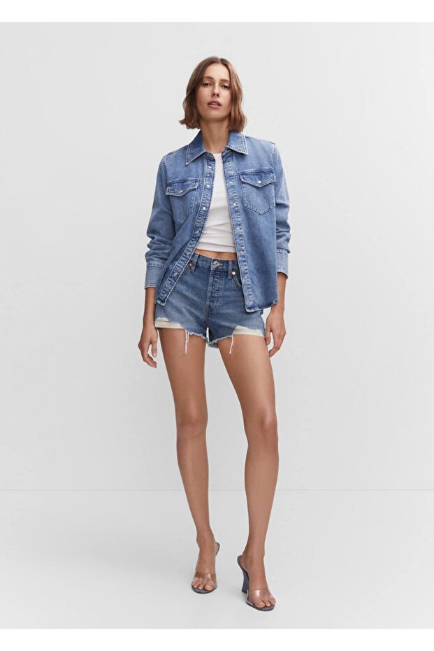 Yırtık denim şort - 14