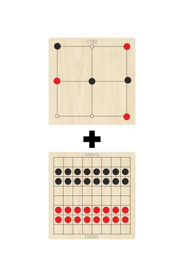 Wooden Checkers + 3 Pieces Mind, Intelligence, Strategy and Skill Games Set