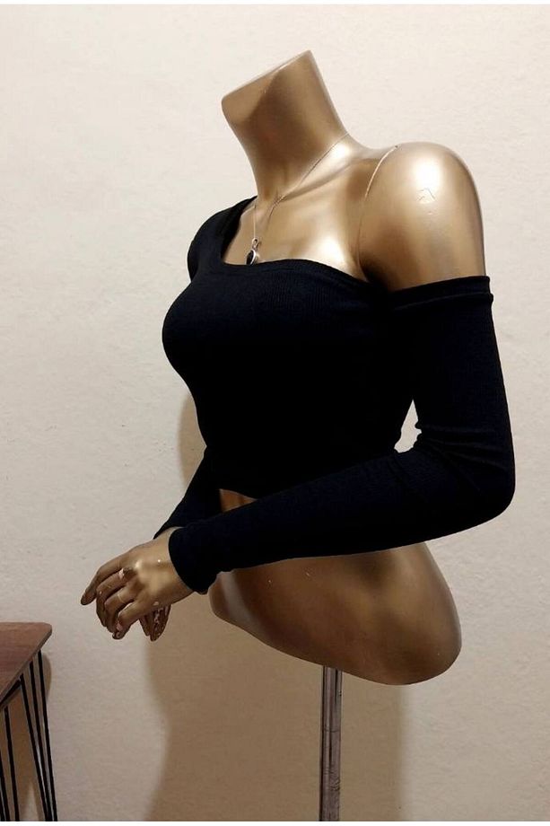 Tek Omuzu Açık Crop Büstiyer Çift Kollu - 3