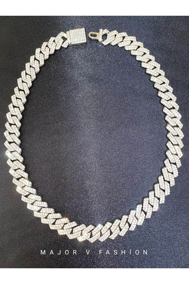 Ice Prong 14mm Cuban Chain Taşlı Kolye - 4