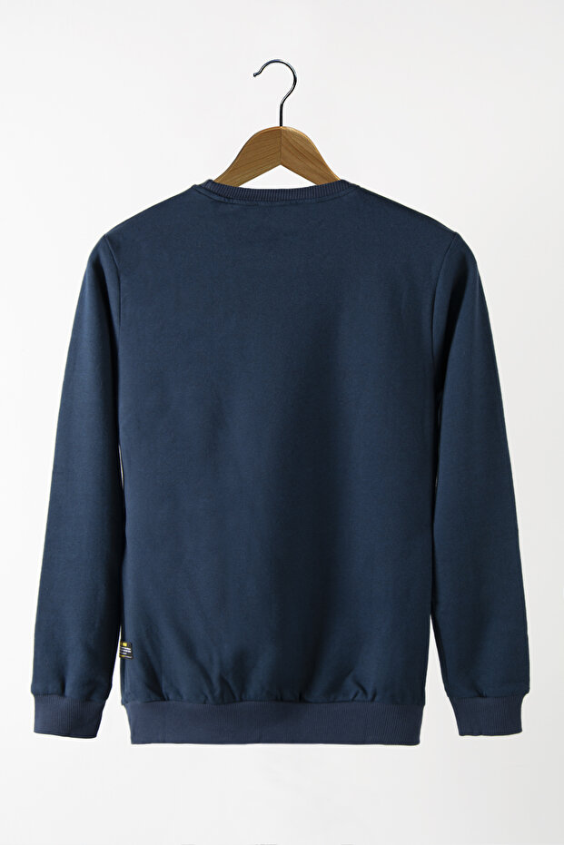 Erkek Lacivert Bisiklet Yaka Basic Düz Sweatshirt - 3