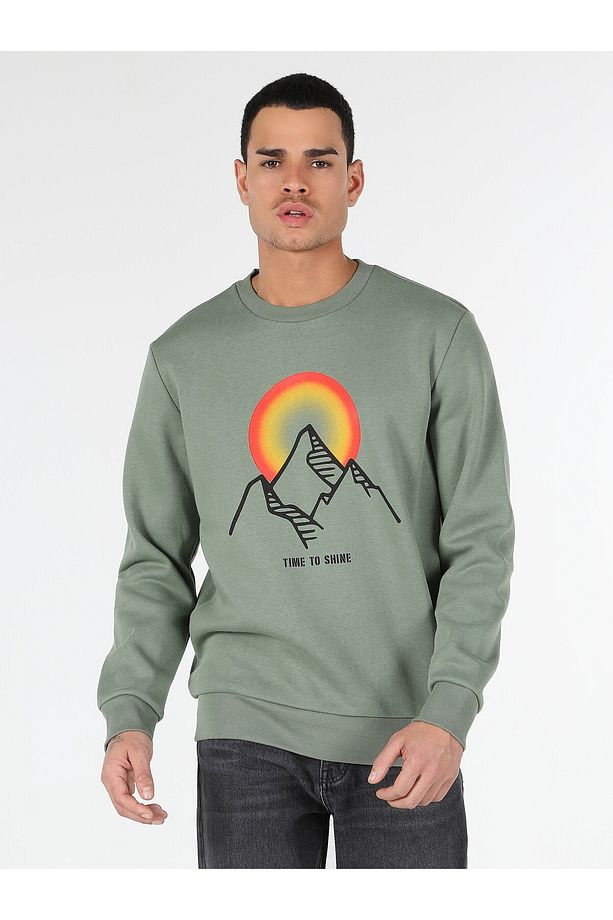 Regular Fit Baskılı Yeşil Erkek Sweatshirt - 2