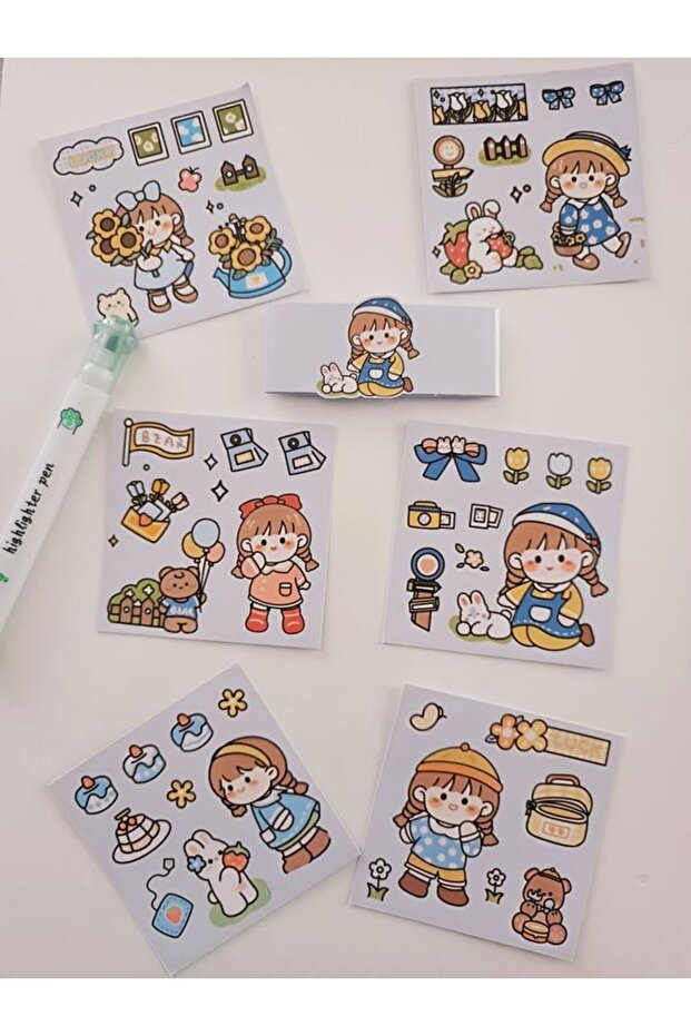 Kawaii Girl Sticker Set Blue