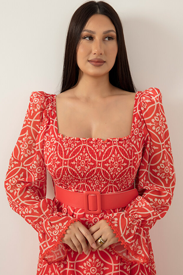 Dantelli Gipeli Şifon Elbise NY3784 - 3