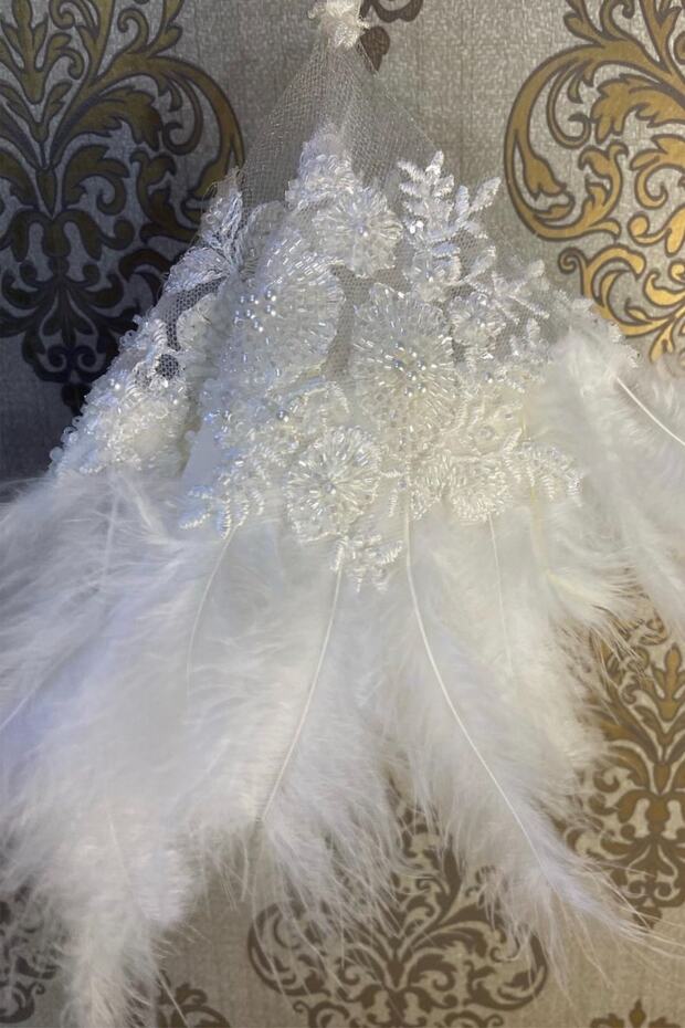 White Vip Deluxe Bridal Handkerchief, Beaded Pearl Sequin Detailed Luxury Laced