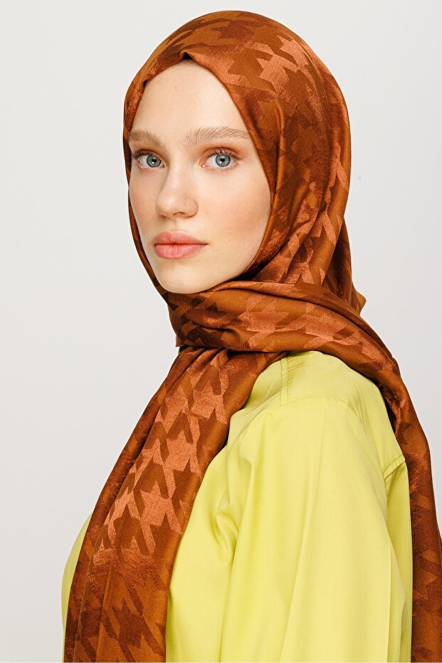 Shiny Jacquard Patterned Houndstooth Shawl - 2