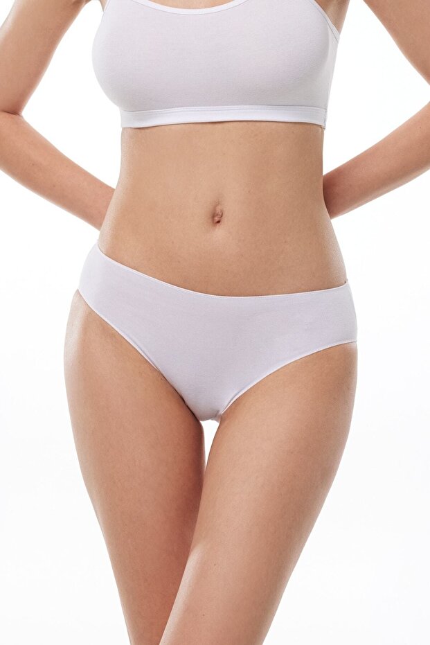 Women's White 2 Pack Modal Narrow Fit Intermediate Waist Slip Panties 187
