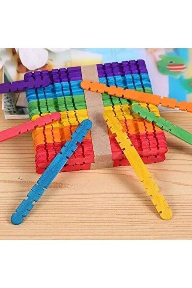 Renkli Abeslang Dil Çubuğu 100 Adet Geçmeli Küçük Boy Renkli Okul Öncesi Etkinlik - 1