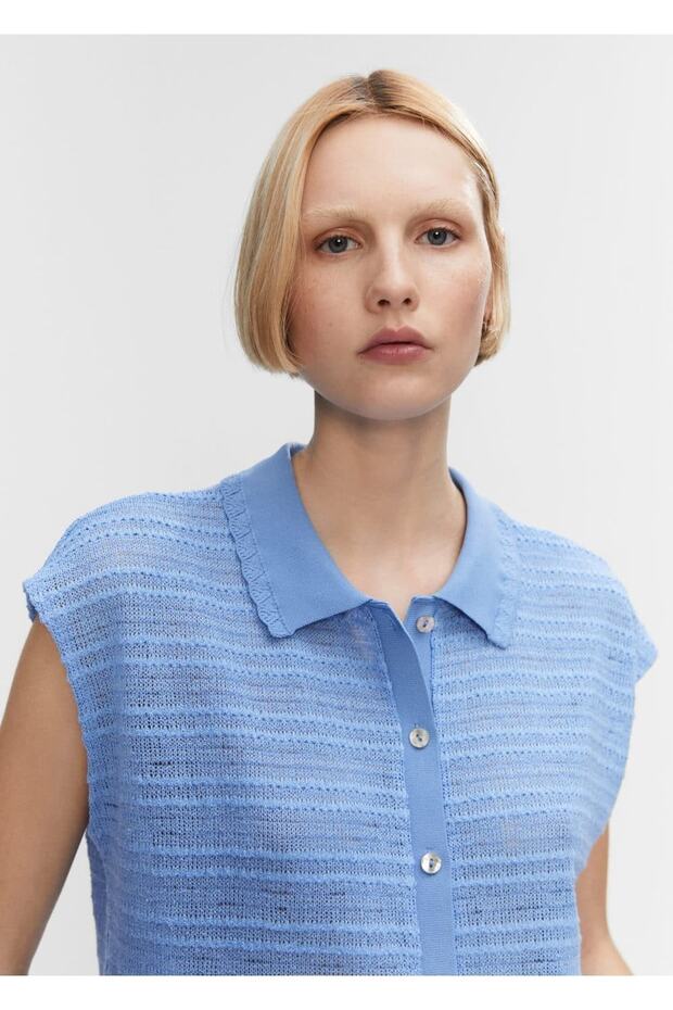 Gömlek yaka dokuma üst - 6