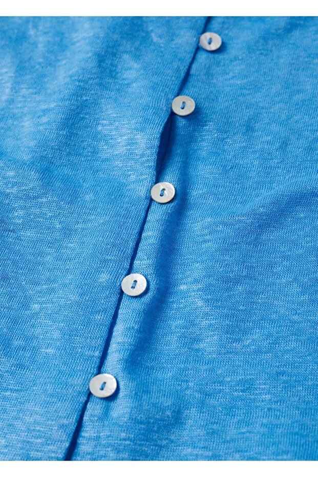 Düğmeli %100 Keten Bluz - 5