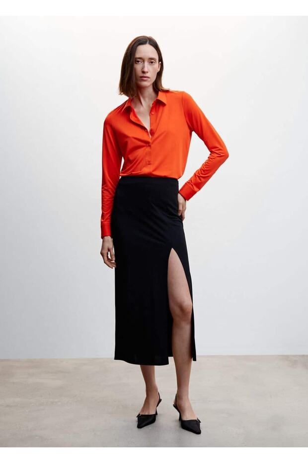 Dökümlü Düğmeli Gömlek - 2