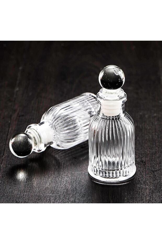 5 Adet 10cm Çizgili Top Kapaklı Cam Şişe 40ml - 6