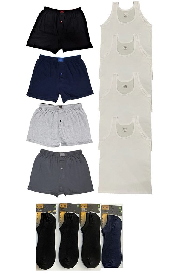 Erkek 4 Adet Boxer 4 Adet Atlet-4 Adet Boxer -4 adet Bambu Sneaker Çorap Set - 1