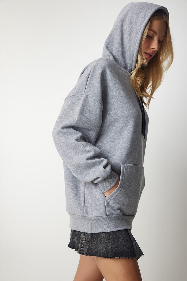 Women's Gray Hooded Knitted Sweatshirt EW00001