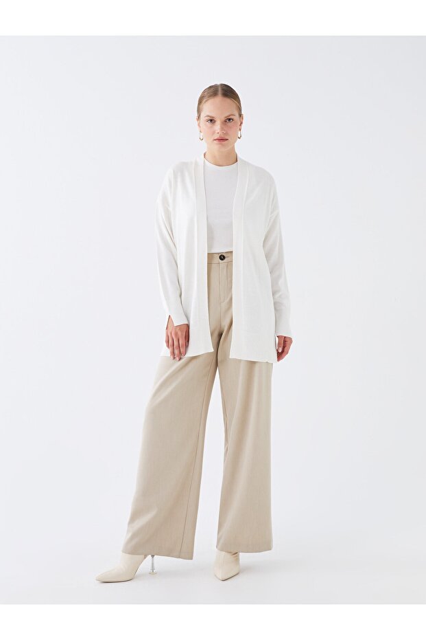 Şal Yaka Düz Uzun Kollu Oversize Kadın Triko Hırka - 3