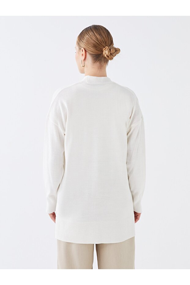 Şal Yaka Düz Uzun Kollu Oversize Kadın Triko Hırka - 5