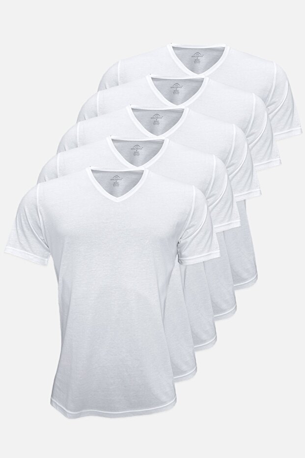 تي شيرت رجالي أبيض 5 Li V-Neck Modal رقيق صيفي رائع 5m085