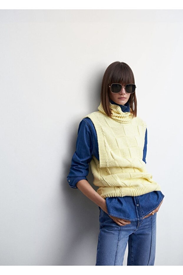 Balıkçı Yaka Triko Yelek - 7